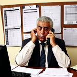 **

Prompt: A cluttered desk overflowing with paperwork, representing bureaucracy in Portugal. A frustrated person is on the phone, surrounded by "Modelo X" forms (use a generic form name common in Portugal), with a photo of António Costa subtly in the background. The overall mood should be one of exasperation and overwhelming administrative hurdles.

**