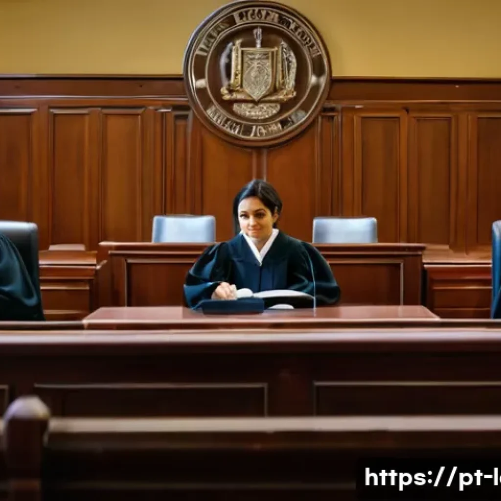 형법상 책임주의 - **Prompt:** A solemn courtroom scene in Brazil, focusing on a thoughtful female judge (in her 40s-50...