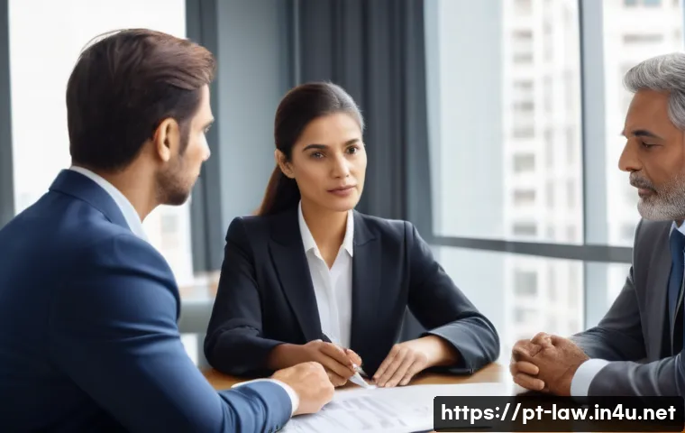 민법상 의사표시 착오 - A professional legal office setting with a Brazilian lawyer explaining contract details to a middle-...