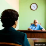 형법상 부작위범 - Photorealistic courtroom-inspired scene in Brazil, a worried middle-aged Brazilian caregiver seated ...