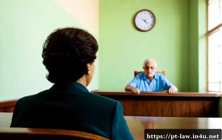 형법상 부작위범 - Photorealistic courtroom-inspired scene in Brazil, a worried middle-aged Brazilian caregiver seated ...