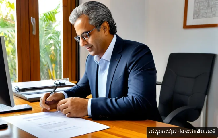 지적재산권법상 특허권 보호 - Photorealistic Brazilian intellectual property lawyer and inventor reviewing a detailed mechanical p...